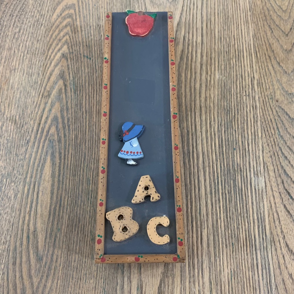 Vintage Style Hand Painted Wooden Pencil Box Sliding Lid Apple ABC Ruler Edge